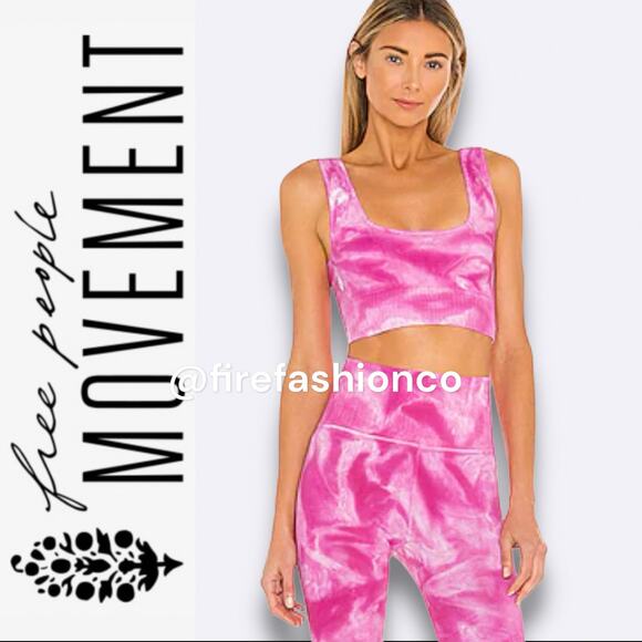 FP MOVEMENT NWOT ACTIVEWEAR SPORTS BRA CAMI GOOD KARMA CROP TOP TIE DYE PINK - Picture 4 of 10